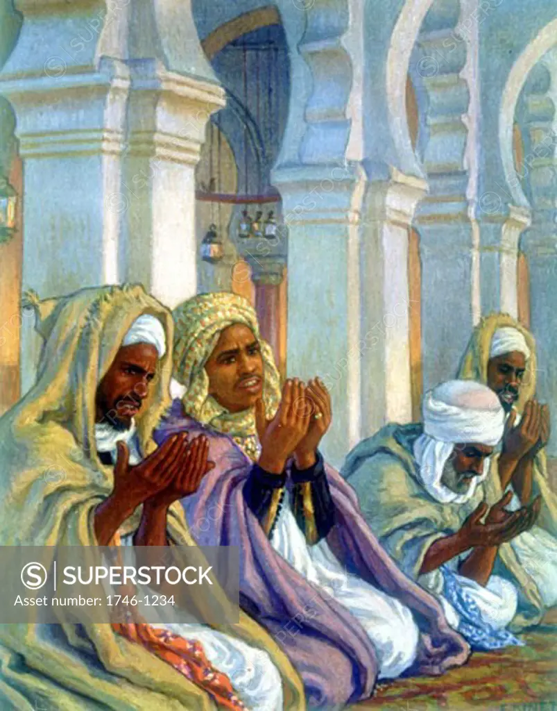 Moslems in prayer Illustration From "La Vie de Mohammed, Prophete d'Allah" Etienne Dinet (1861-1929 French)