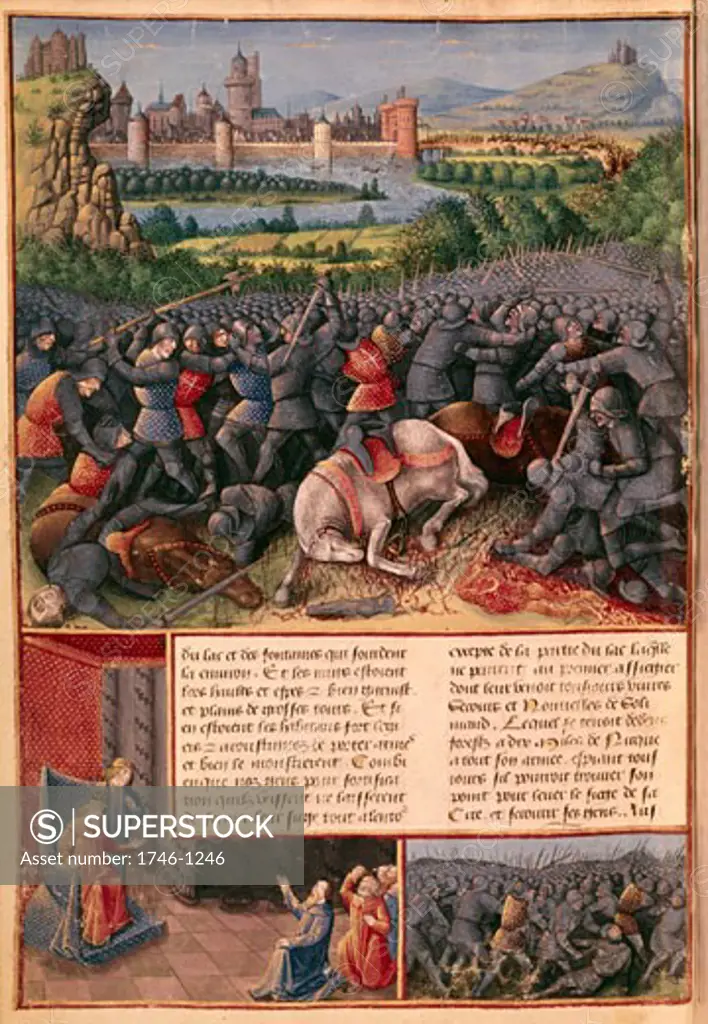 Crusaders (1096-1291). From 'Overseas Voyages' illuminated by Sebastian Marmoret (c.1490) Manuscript. Bibliotheque Nationale, Paris.