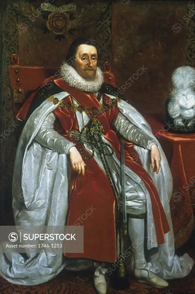 James I of England from 1567, James VI of Scotland from 1567, Portrait of 1621, Daniel Mytens the Elder, (ca, 1590-bef, 1648/Dutch), National Portrait Gallery , London