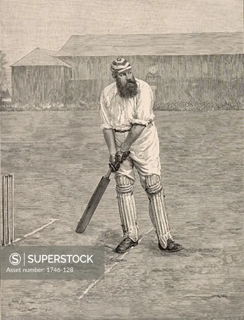 William Gilbert (WG) Grace Cricket player and Physician From "The English Illustrated Magazine" Engraving by W. Spielmeyer 1890