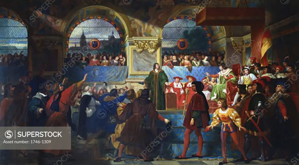 Louis XII proclaimed Father of the People at the States-general of Tours, 14 May 1506. Louis XII (1462-1515) King of France, Jean Louis Bezard (b.1799/French) - after Drolling, Versailles