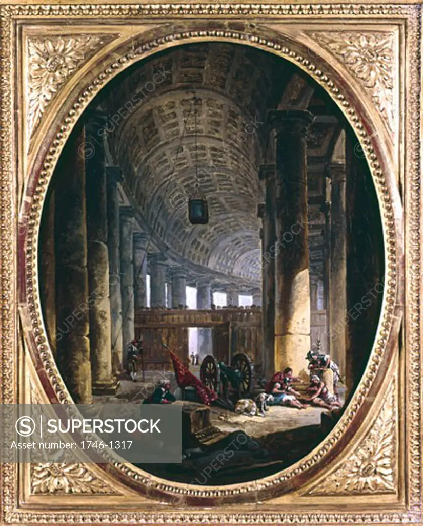 Interior of the colonnade of St Peter's, Rome, at the time of the conclave of 1769. Architect, Bernini 