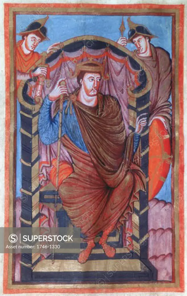 Lothair I (795-855) Frankish emperor from 843 From Evangeleaire de Lothaire 9th century manuscript.