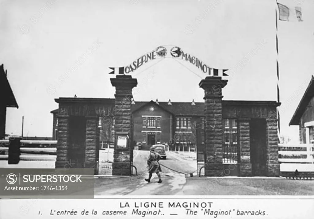 Entrance to the Maginot barracks, Part of the The Maginot Line, a French defensive installation, World War II