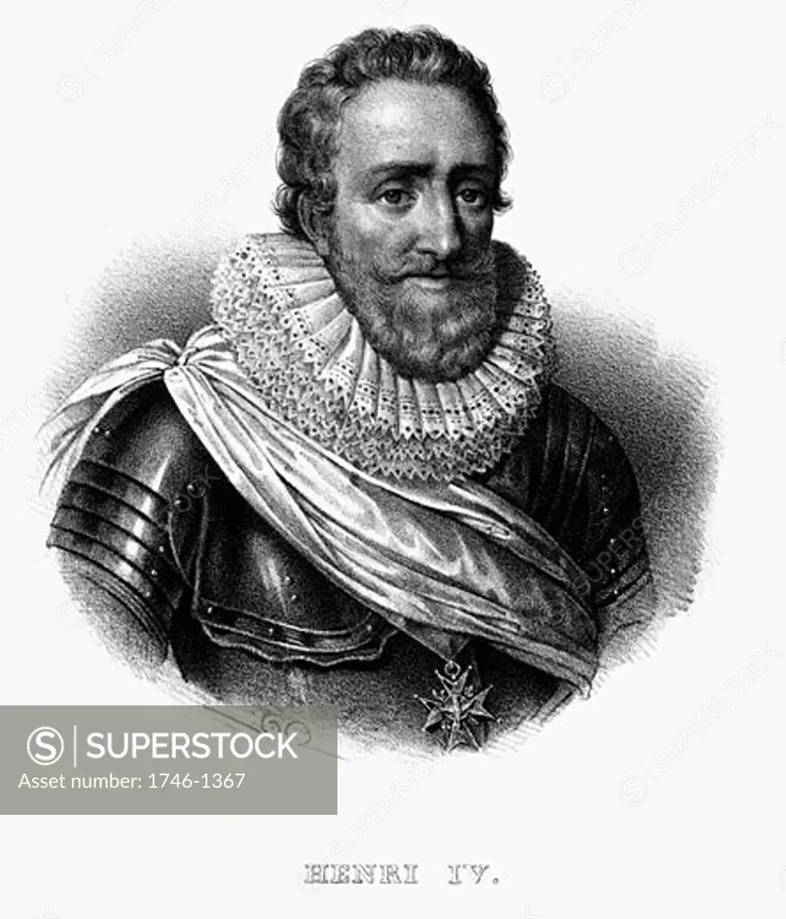 Henry IV (1553-1610) King of Navarre (1572) King of France 1589. Lithograph c1820