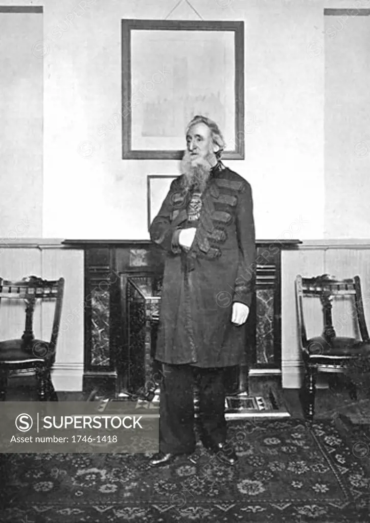  'General' William Booth (1829-1912) Evangelical social worker, founder of the Salvation Army, photographed in the meeting room of the Army's headquarters in Queen Victoria Street, London. 1903.