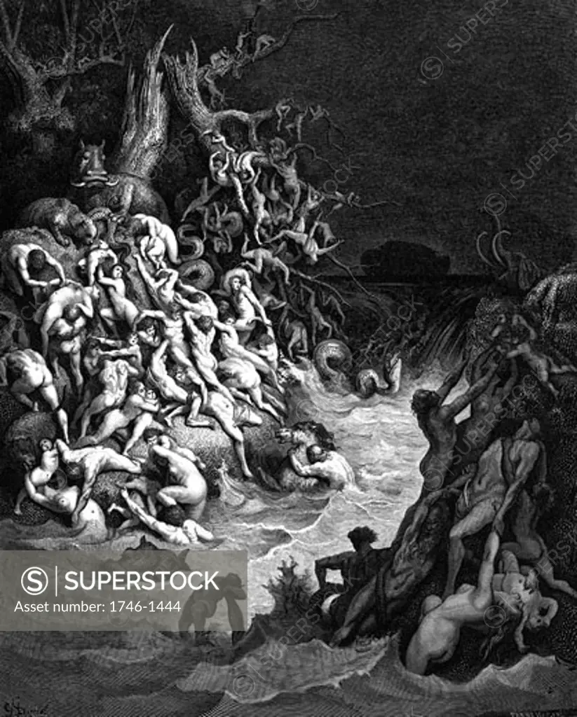 'The Flood' Genesis. Illustration by Gustave Dore (1832-1883) French painter and book illustrator for ''The Bible'' (London 1866). Wood engraving.' 