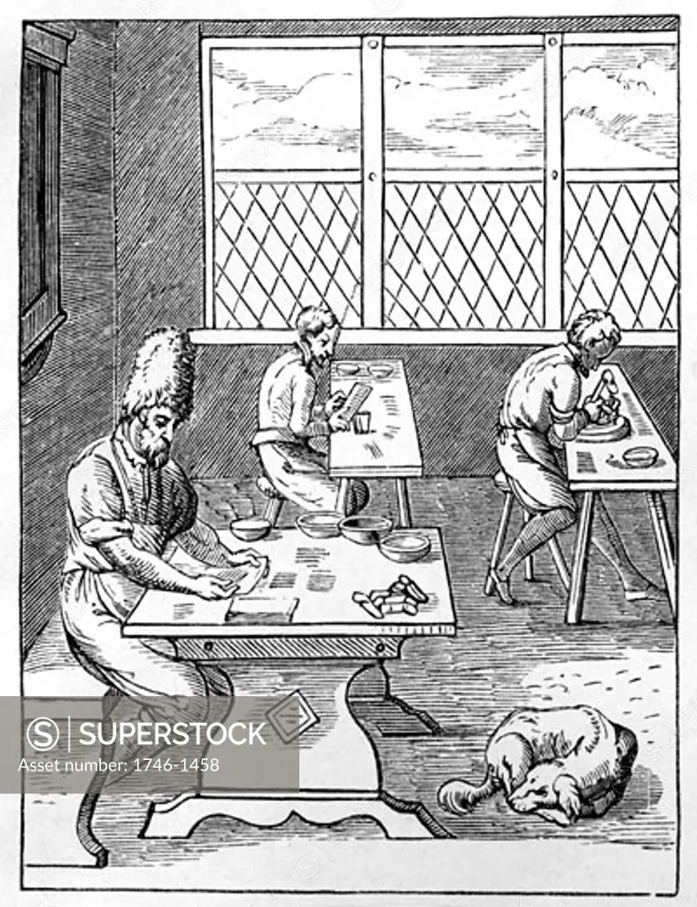 Pin and Needle Maker. Woodcut by Jost Amman (1535-1591) Swiss engraver.