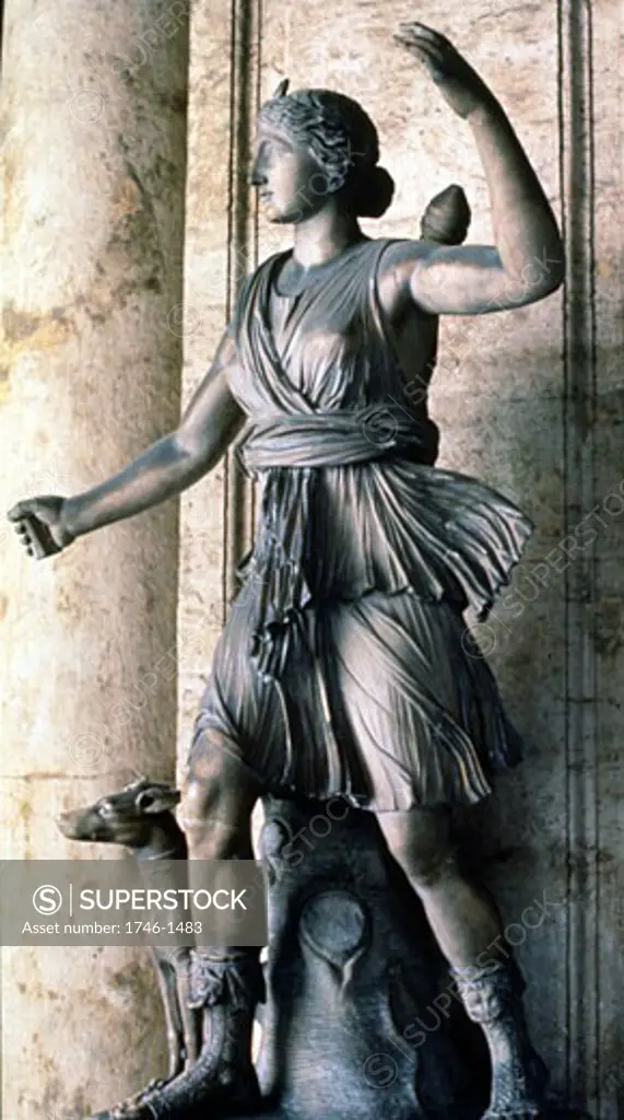 Artemis/Diana Greek/Roman moon goddess,  and goddess of hunting, woodlands and fertility.   Greek statue