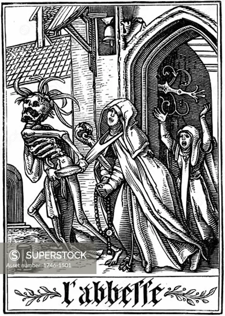 The Abbess visited by Death,from Les Simulachres de la Mort (Dance of Death), 1538, Hans Holbein the Younger, (1497-1543/German), Woodcut print