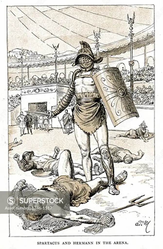 Spartacus (d71 BC) Roman gladiator, Leader of the slave army eventually defeated by Marcus Licinius Crassus, Late 19th century impression of Spartacus victorious in the arena,