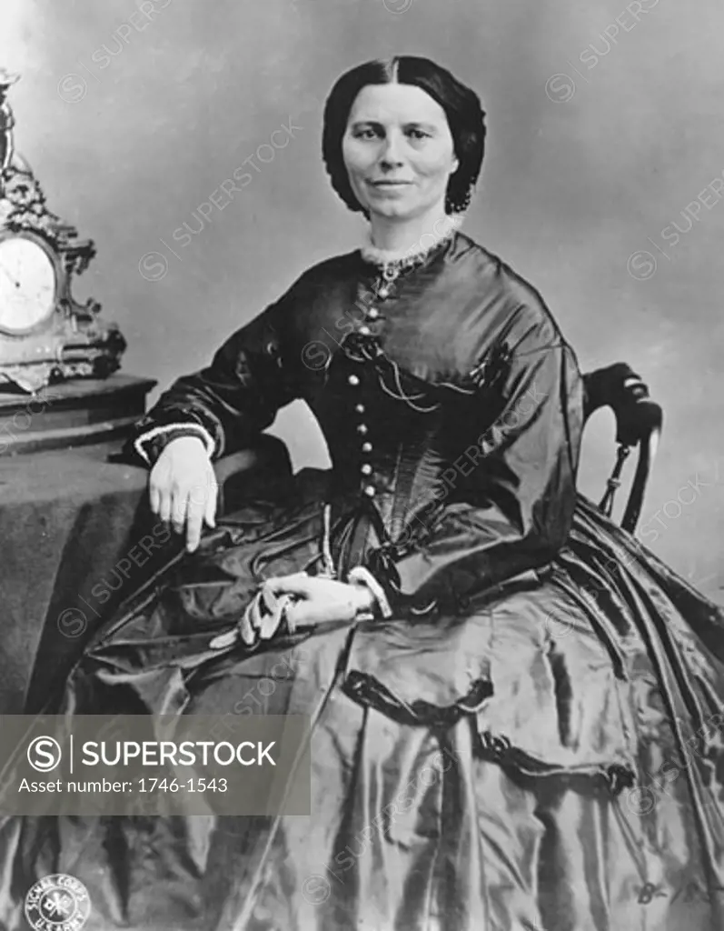 Clara Barton, (1821-1912), founder of the American branch of the Red Cross (1881) and its first president (1881-1904). Photograph