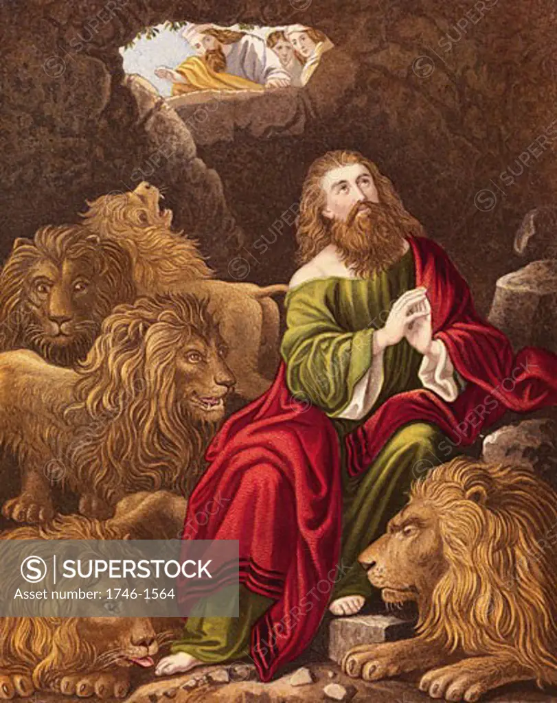 Daniel, one of four great Hebrew prophets, l cast into the Lions' den by Nebuchadnezzar (Nebuchadrezzar) king of Babylon who is calling down '..is thy God able to delivery thee from the lions'  "Bible" Daniel 6:20.  Daniel's survival demonstrated power of his true God Jehovah and insignific Judeo-Christian"