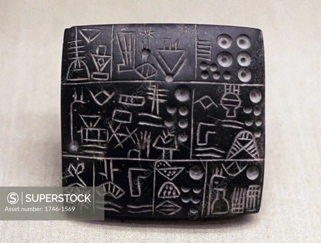 Administrative tablet of clay: Mesopotamian/Sumerian 3100-2900 BC. Los Angeles County Museum of Art