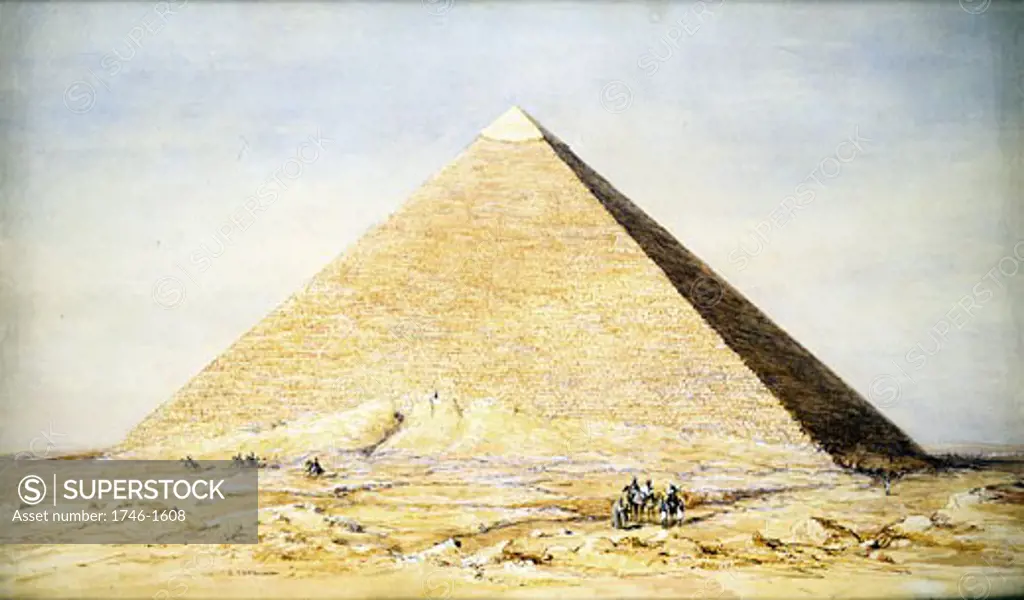 Great Pyramid of Cheops at Giza. Watercolour of 1831 by Francis Arundale (1807-53) English architectural draughtsman. Victoria & Albert Museum, London