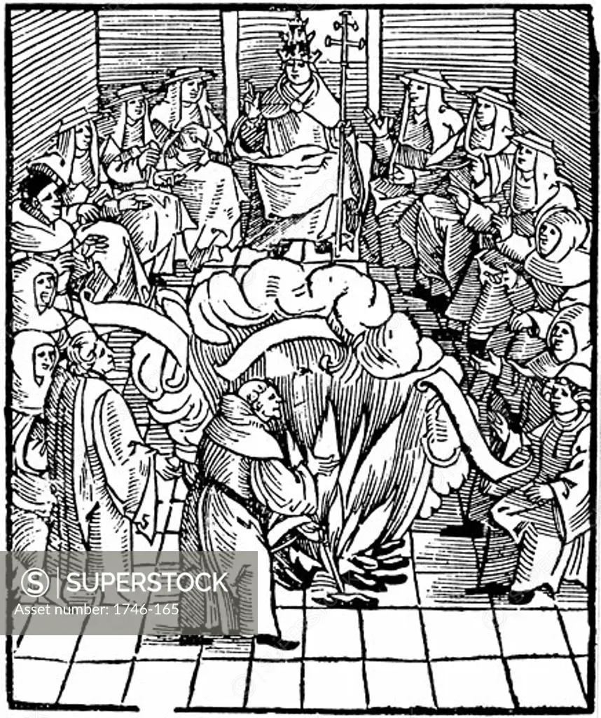 Pope Leo X supervising the burning of Martin Luther's books after the first Diet of Worms, 1521 Woodcut