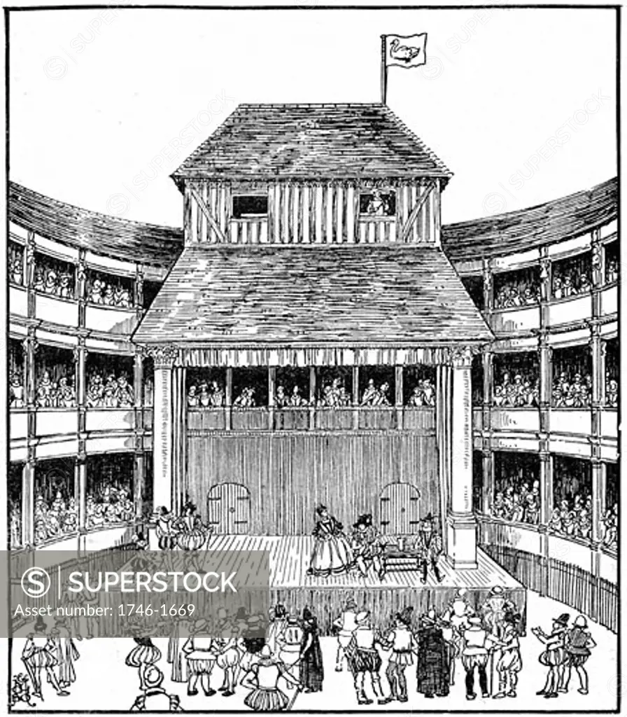 Artist's reconstruction of a Theatre of Playhouse in the time of Elizabeth I. Woodcut