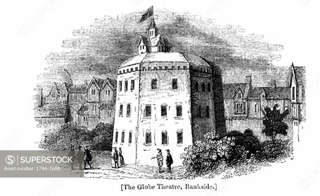 Globe Theatre, Bankside, Southwark, London, as it appeared c1597. Wood engraving after contemporary drawing. 
