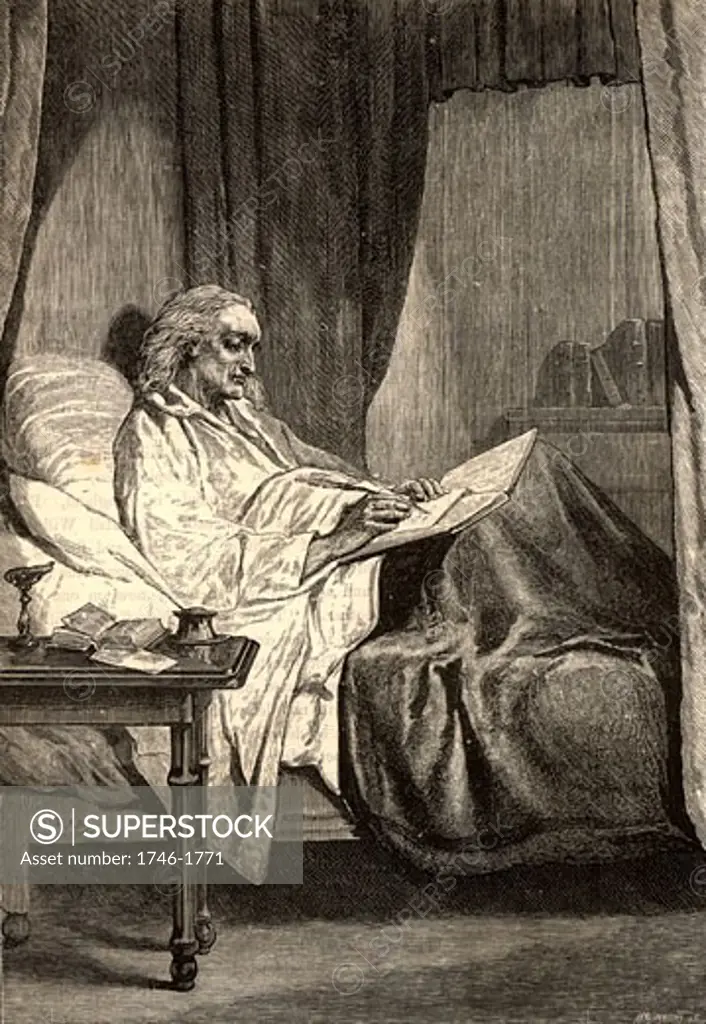 John Wesley (1703-1791) Founder of the Methodist Church.  Wesley on his deathbed writing to William Wilberforce the campaigner for the abolition of slavery Engraving from "Heroes of Britain" by Edwin Hodder (London, c1880)