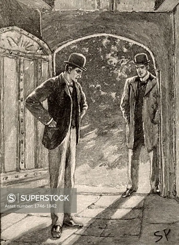 Holmes and Musgrave arriving at the spot indicated by the Musgrave Ritual From "The Adventure of the Musgrave Ritual" By Sir Arthur Conan Doyle, Published in Strand Magazine in 1893 Sidney Paget (1860-1908 English)