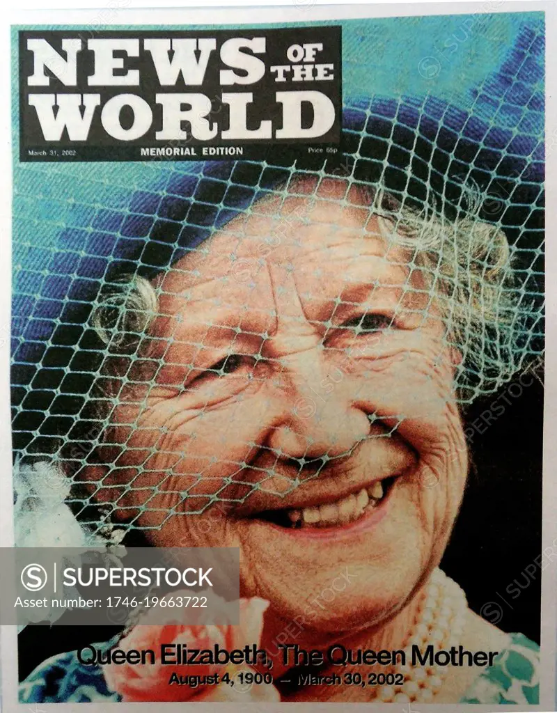 The News of the World Newspaper 10th July 2011. The commemorative final edition of the newspaper carries a re-print of the 2002 Issue marking the death of the Queen Mother, Queen Elizabeth of Great Britain.