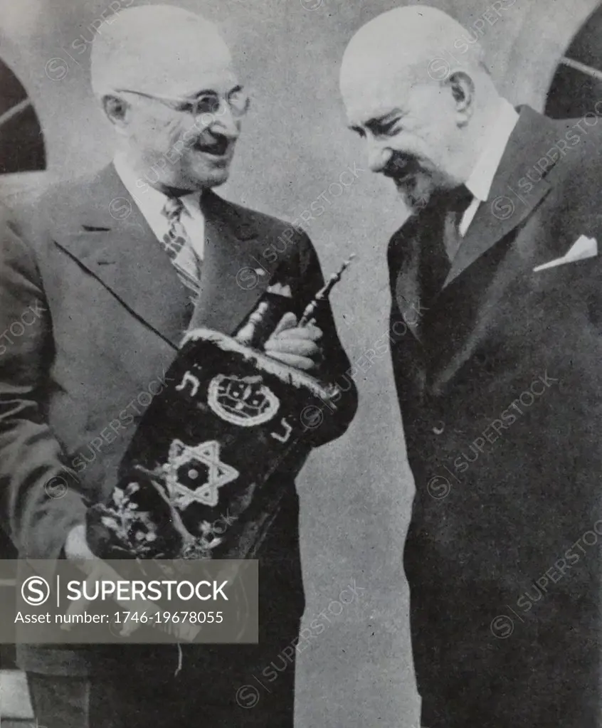 Washington, United States, Israeli leader Chaim Weizmann meeting with President Harry Truman 1948