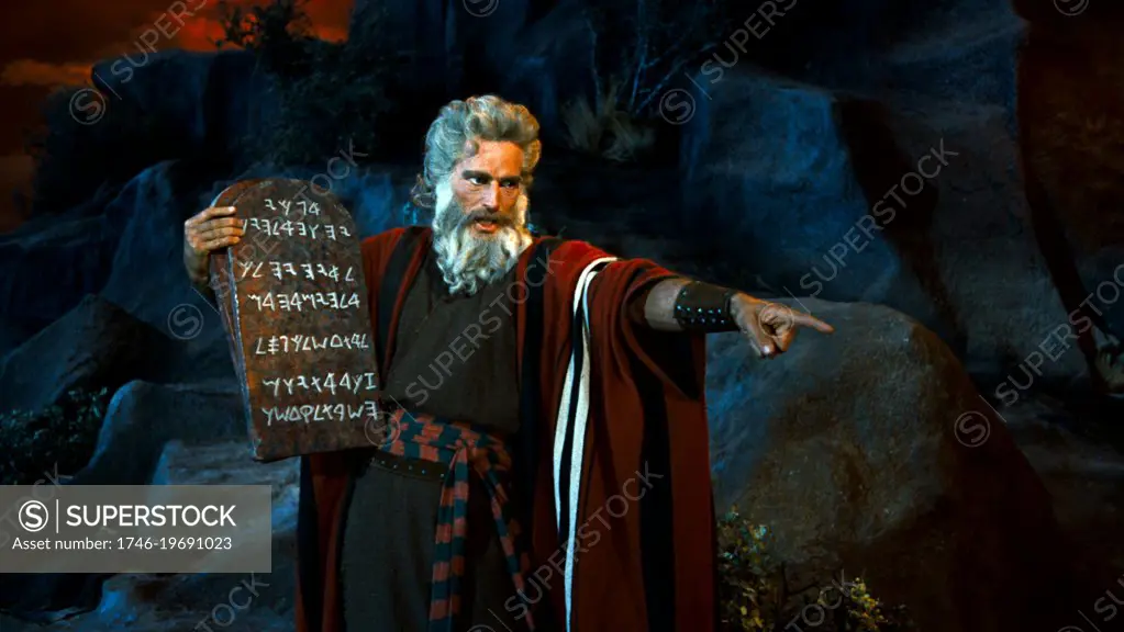 Charlton Heston (born John Charles Carter; October 4, 1923  April 5, 2008) was an American actor. here seen in his role as Moses in 'The Ten Commandments' a 1956 American religious epic film produced and directed by Cecil B. DeMille