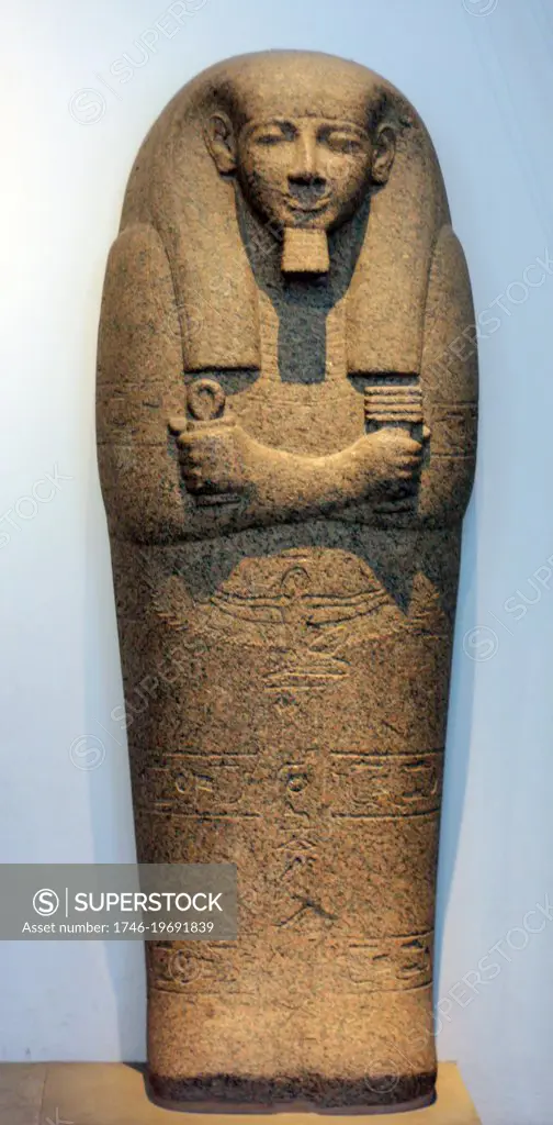 Red granite sarcophagus lid of Pahemnetjer. 19th dynasty, about 1250 BC. From Saqqara. This lid belonged to the coffin of the high priest of Ptah at Memphis, Pahemnetjer. The figure of Nut can be seen on the chest.