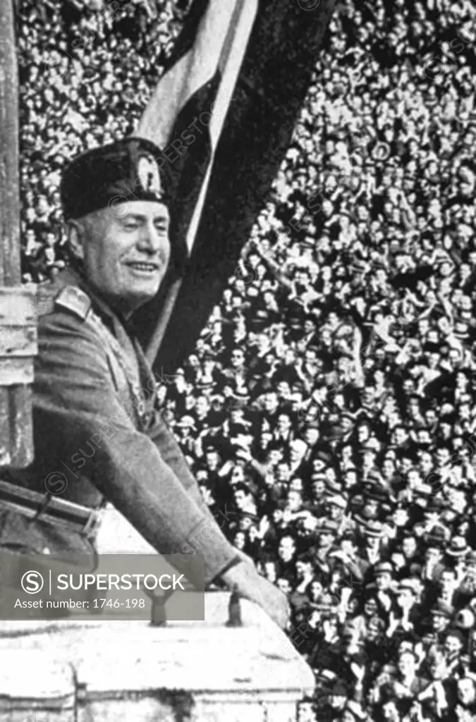 Benito Mussolini, (1883-1945), Italian Facist dictator, addressing a rally