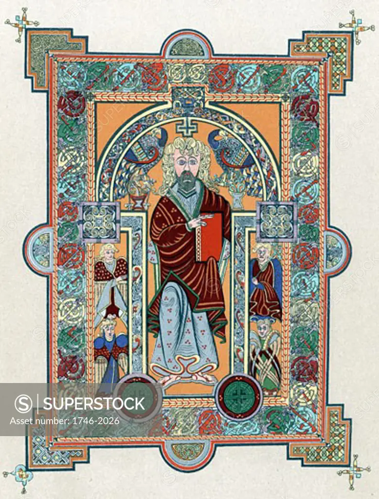 St Matthew from the "Book of Kells", Latin manuscript of the Gospels produced in Ireland c800. As well as being a religious text, it is one of the greatest examples of Celtic art. 