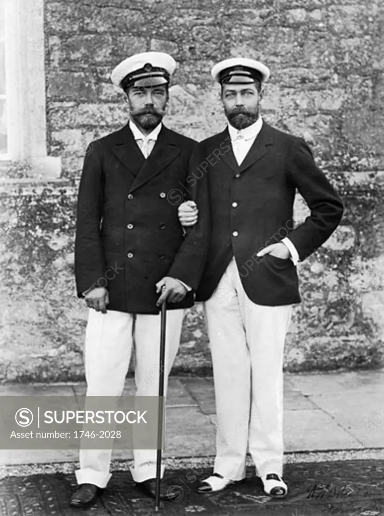 Nicholas II (1868-1918) Emperor of Russia  (left) with his cousin George V (1865-1936) King of Great Britain. Photograph