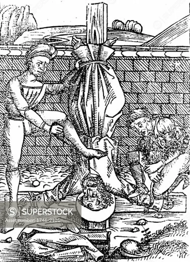Martyrdom of St. Peter From "Liber Chronicarum Mundi" (Nuremberg Chronicle) by Hartmann Schedel 1493, Woodcut