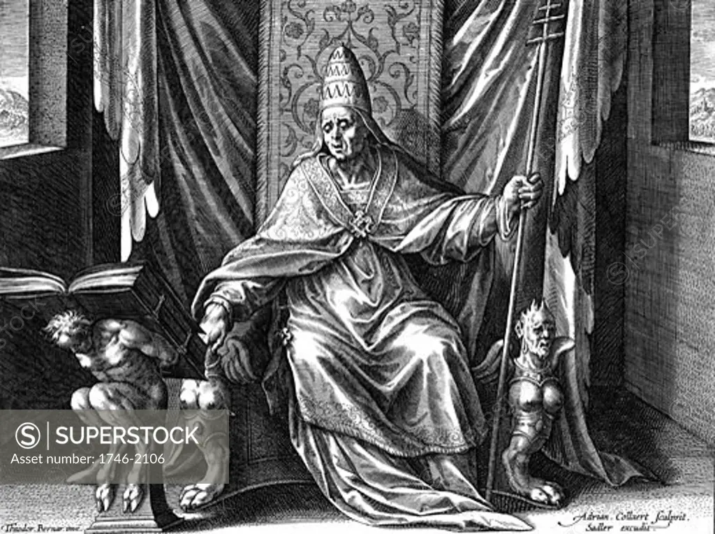 Gregory I, The Great (c540-604) Pope from 590. Copperplate engraving by Adrian Collaert (c1520-67)