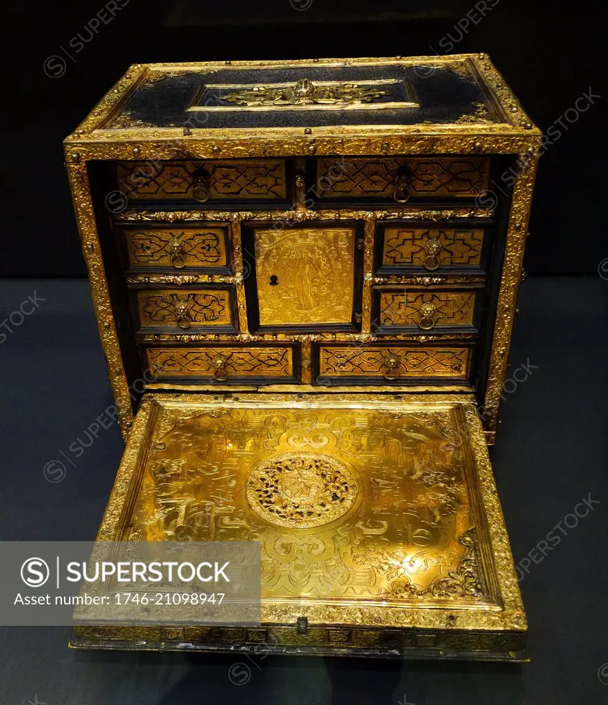 Gilt bronze casket made from various woods. Dated 17th Century