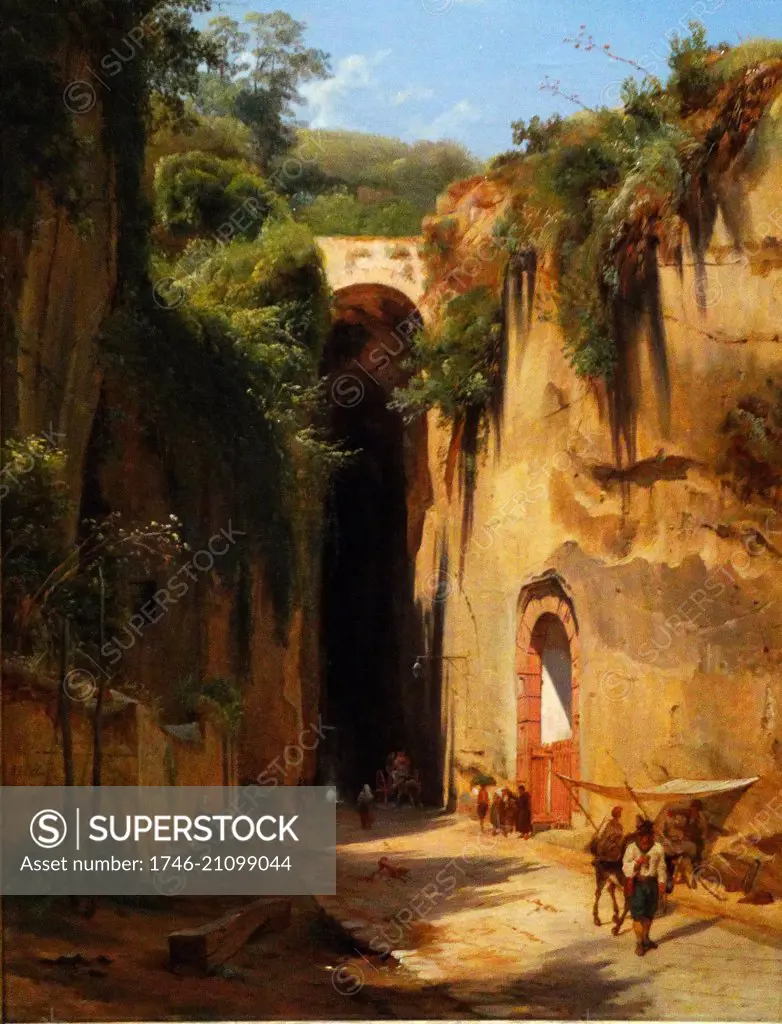 Painting titled 'The Grotto of Posillipo at Naples' painted by Antonie Sminck Pitloo (1790-1837). Dated 1826