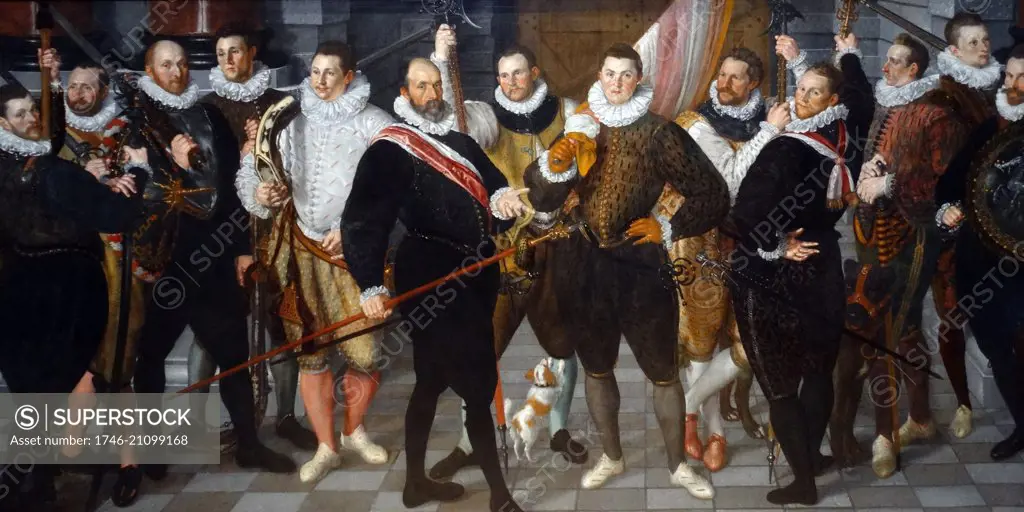 Painting titled 'The Company of Captain Dirck Jacobsz Rosecrans and Lieutenant Pauw. Painted by Cornelis Ketel (1548-1616). Dated 16th Century