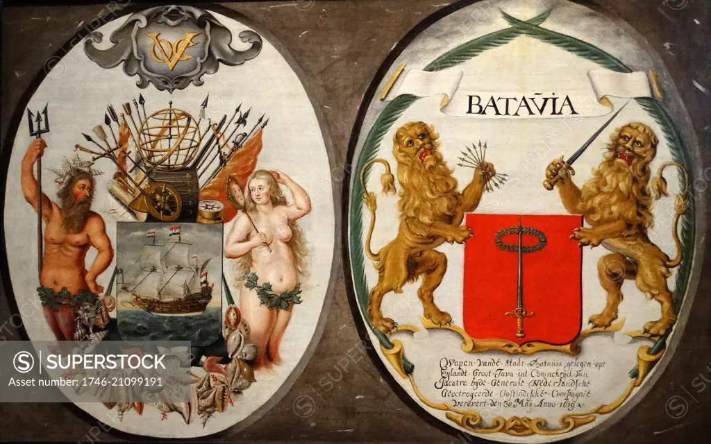 The Arms of the Dutch East India Company and of the Town of Batavia. Dated 17th Century