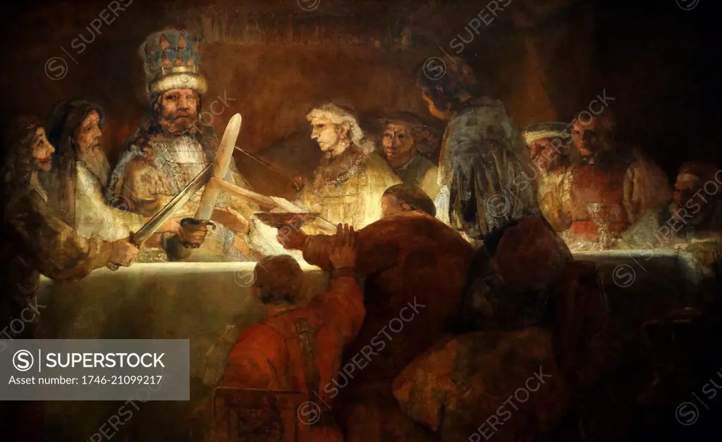 Painting titled 'The Conspiracy of the Batavians under Claudius Civilis' Painted by Rembrandt Harmensz van Rijn (1606-1669) Dutch painter and etcher. Dated 17th Century