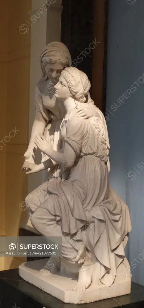The Sisters of Bethany; Marble; 1875; by John Warrington Wood (1839-1886). Mary and Martha of Bethany were mourning the death of their brother Lazarus.