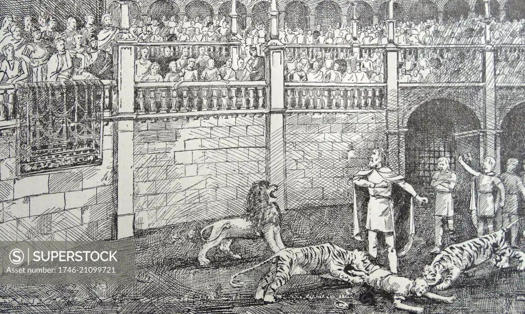 Damnatio ad bestias (Latin for 'condemnation to beasts') was a form of capital punishment in which the condemned were maimed on the circus arena or thrown to a cage with wild animals; often lions. It was brought to ancient Rome around the 2nd century BC.. From the 1st to 3rd centuries AD; this penalty was mainly applied to the worst criminals; slaves; and early Christians