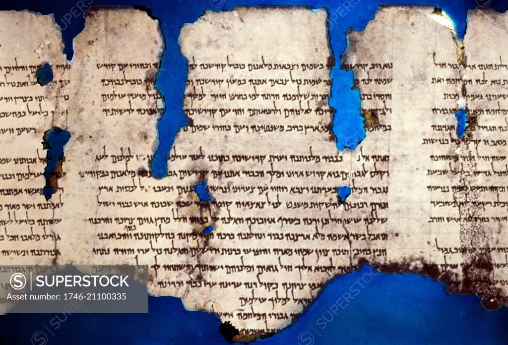 Sample of the Dead Sea Scrolls, a collection of texts discovered in the West Bank. Written in Hebrew, Aramaic, Greek and Nabatean. Dated 408 BC