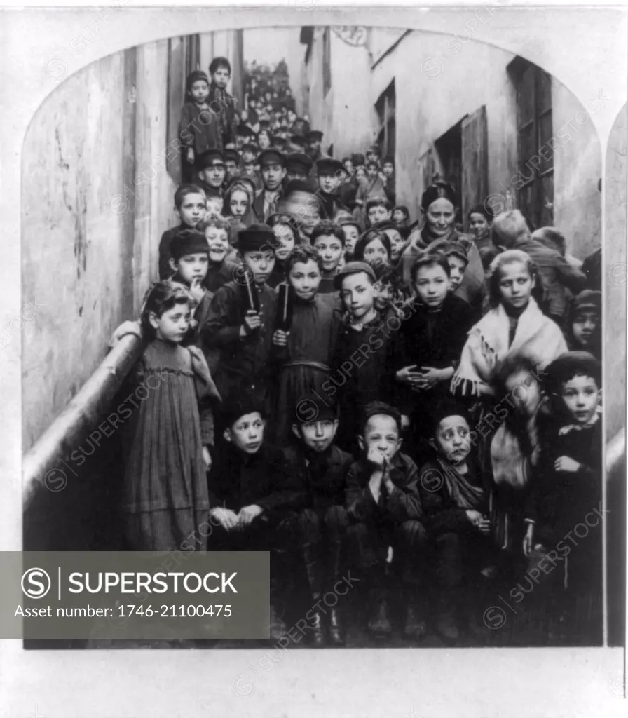 Photograph of Jewish Children in a street in Warsaw, Poland. Dated 1920