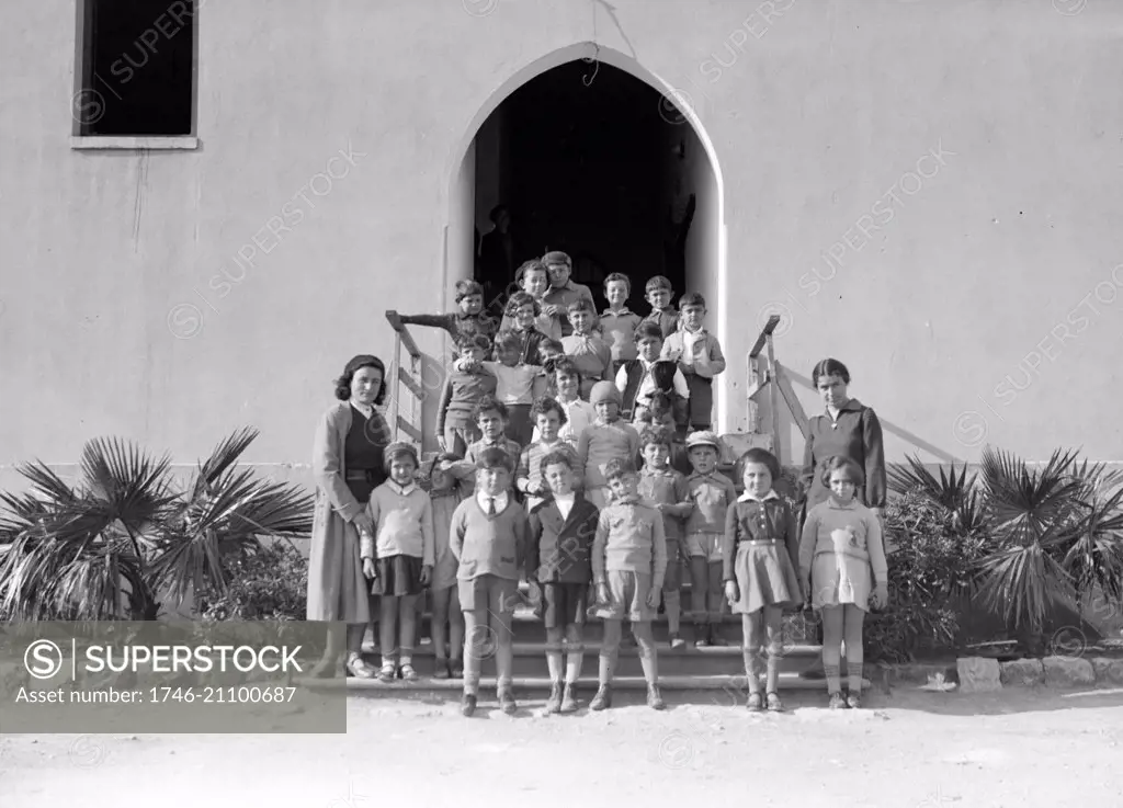 Photograph of a Kindergarten Class near the Technical School, Haifa. Dated 1936