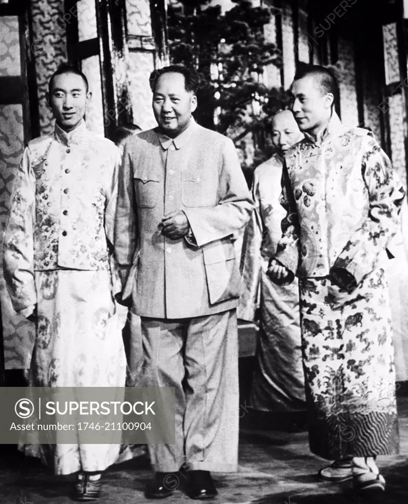 Photograph of Pachen Lama, Mao-tse-Tung and the Dalai Lama in Beijing. Dated 1958