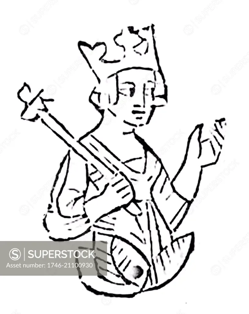 Sketch of Agnes of Austria (1281-1364) daughter of Albert I of Germany and his wife Elisabeth of Tirol. She was Queen of Hungary by marriage. A member of the House of Habsburg. Dated 14th Century