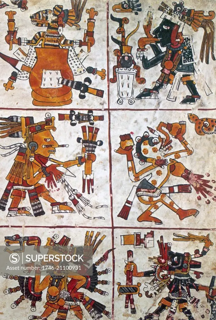Codex Borgia (Codex Yoalli Ehecatl) Mesoamerican manuscript, believed to have been written before the Spanish conquest of Mexico. Dated 16th Century