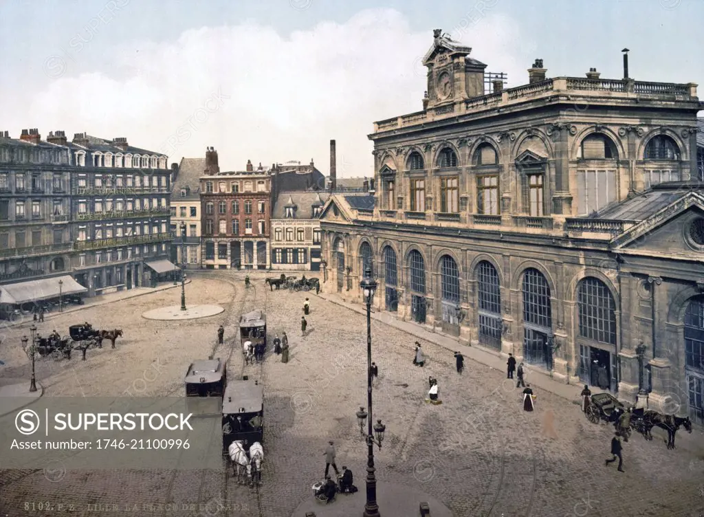 Colour Photograph of The Railway Station in Lillie, France. Dated 1895