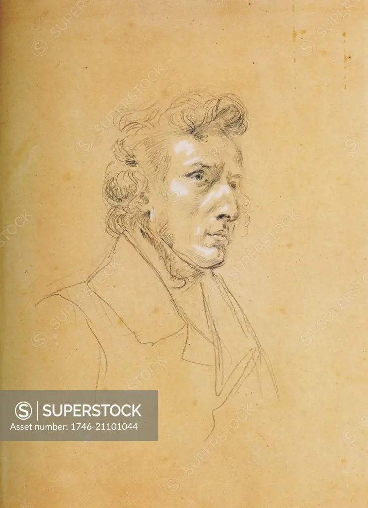Portrait of Frédéric François Chopin (1810-1849) Polish composer and virtuoso pianist of the Romantic era, who wrote primarily for the solo piano. Dated 1838