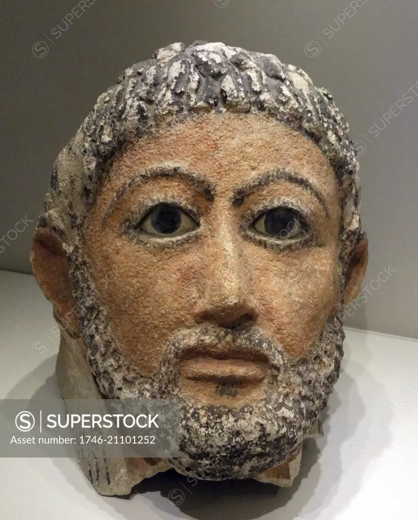 Funerary mask of a man. Masks which displayed conventional features such as this one were attached to the coffin above the deceased's face. From the 2nd century.