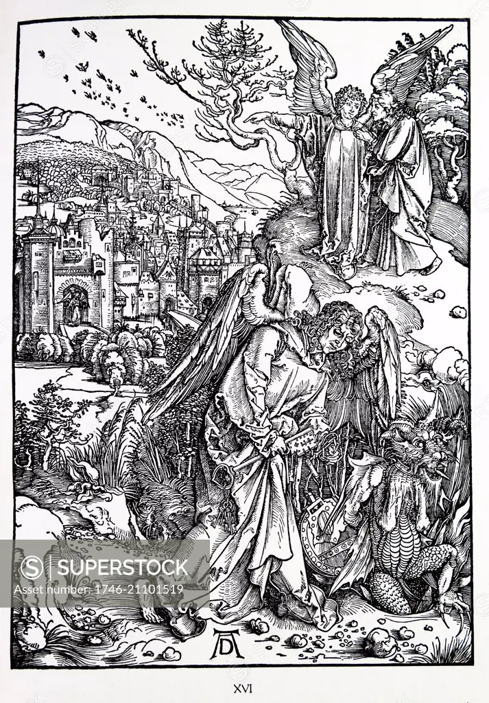 Martin Luther: Preface to the Revelation of John ( 1522): Vorrede zur Offenbarung Johannes (1522). Apocalypse in figures; Woodcut by Albrecht Durer; The Revelation of St John: 15. The Angel with the Key to the Bottomless Pit